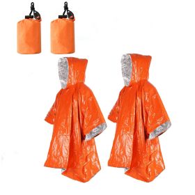 2pcs Emergency Blanket Poncho; Ultralight Waterproof Thermal Survival Space Blanket Ponchos For Outdoor Camping Hiking - Orange 2pcs