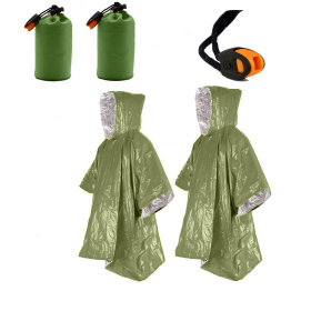 2pcs Emergency Blanket Poncho; Ultralight Waterproof Thermal Survival Space Blanket Ponchos For Outdoor Camping Hiking - Green 2pcs