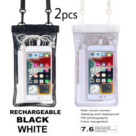 2pcs Oversized Mobile Phone Waterproof Dustproof Bag Touch Screen For Diving Swimming Sealing - 2pcs- White+Black