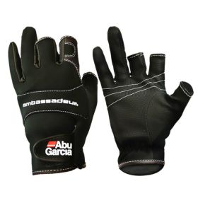 ABU Garcia Fishing Gloves Three Fingers Cut Lure Anti-Slip Leather Gloves PU Outdoor Sports Fingerless Gloves 1Pair High-Quality - M