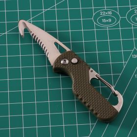 Multitool Keychain Knife; Small Pocket Box/Strap Cutter; Razor Sharp Serrated Blade And Paratrooper Hook; EDC Folding Knives - Army Green +white