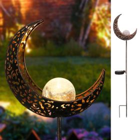 1pc Solar Lawn Light; Outdoor Moon Stake Metal Lights; Waterproof Warm White LED For Lawn Patio Courtyard Decoration - 1