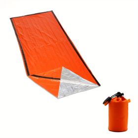 1pc Coldproof Warm Portable Single Sleeping Bag; With Drawstring Pocket And Whistle For Outdoor Travel Camping First Aid - Orange