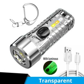 1pc Mini Portable LED Flashlight With Keychain; USB Charging Warning Light For Outdoor Camping Emergency - Transparent