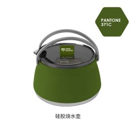 Silicone folding kettle portable wild camping outdoor open fire coffee tea cassette cooker cookware - Silicone cookware-Olive Green