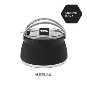 Silicone folding kettle portable wild camping outdoor open fire coffee tea cassette cooker cookware - Silicone cookware-black