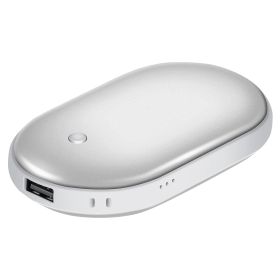 Portable Hand Warmer 5000mAh Power Bank Rechargeable Pocket Warmer Double-Sided Heating Handwarmer - Silver