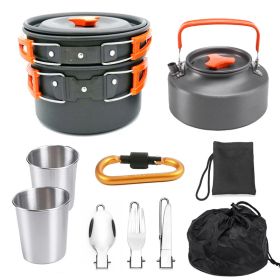 2-3 People Outdoor Teapot Set Pot Combination Camping Folding Pot Cookware Set - k05-orange