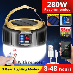 Solar Camp Lamp; Led Rechargeable Light Usb Camping Battery Powered Lantern For Tent Tourism - Black