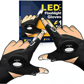 1pc LED Torch Gloves; Stocking Fillers; Camping Accessories Tools; Christmas/Birthday Gifts For Men - A Pair Of Black
