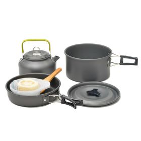 Outdoor portable 2-3 person camping stove cover pot picnic cooker non stick pot teapot combination set including tableware - black