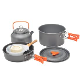Outdoor portable 2-3 person camping stove cover pot picnic cooker non stick pot teapot combination set including tableware - orange
