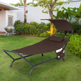 Patio Hanging Chaise Lounge Chair with Canopy Cushion Pillow and Storage Bag - Brown