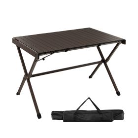 4-6 Person Portable Aluminum Camping Table with Carrying Bag - brown
