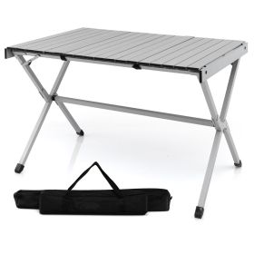 4-6 Person Portable Aluminum Camping Table with Carrying Bag - grey