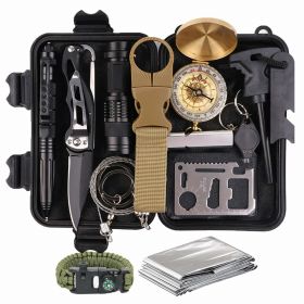 14-In-1 Outdoor Emergency Survival Kit Camping Hiking Tactical Gear Case Set Box - default