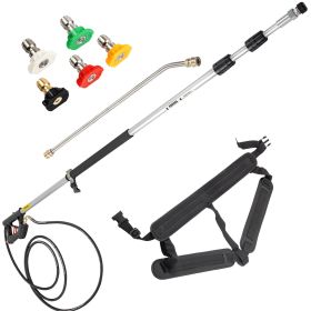 VEVOR Telescoping Pressure Washer Wand; 18ft Length Adjustable Power Washer Extension Wand; 4000PSI 9GPM Power Cleaning Tools w/ Strap Belt; 5 Nozzle