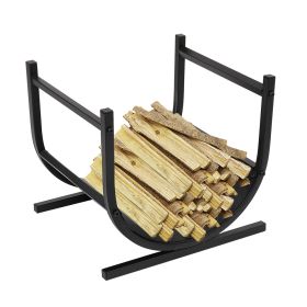 17 Inches Small Decorative Indoor/Outdoor Firewood Log Rack Bin with Scrolls, Black - Black