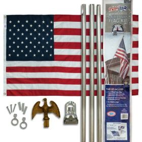 6 ft. Steel Flagpole Betsy Flags American Flag Kit, Sewn Nylon Flag, Grommeted, Silver - BETSY FLAGS