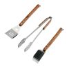 Tramontina 3 PK Utensils Set (Spatula, Meat Tong, Grill Brush) Wood Handle Churrasco - Tramontina