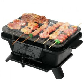 Heavy Duty Cast Iron Tabletop BBQ Grill Stove for Camping Picnic - black