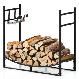 33 Inch Firewood Rack with Removable Kindling Holder Steel Fireplace Wood - Black