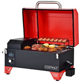Outdoor Portable Tabletop Pellet Grill and Smoker with Digital Control System for BBQ - red