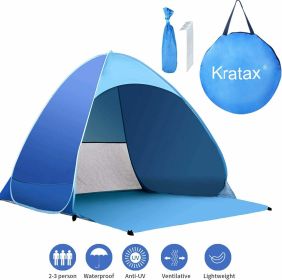 Pop Up Beach Tent for 1-3 Person Rated UPF 50+ for UV Sun Protection Waterproof - Blue