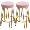 26.5"H Upholstered Velvet Counter Stools with Golden Metal Legs Set of 2, Peacock Blue - Pink with Gold