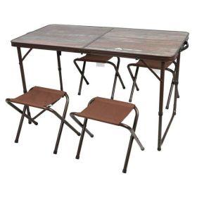 Durable Steel and Aluminum Table and Stools, Open Dims 19.29" x 24.6", Brown - Brown