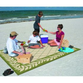 9x12 Reversible RV Outdoor Patio Mat, Camping Mat, Blue (Reversible with 2 designs) - 9' x 12'-Green