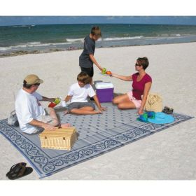 9x12 Reversible RV Outdoor Patio Mat, Camping Mat, Blue (Reversible with 2 designs) - 9' x 12'-Blue