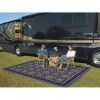 9x12 Reversible RV Outdoor Patio Mat, Camping Mat, Blue (Reversible with 2 designs) - 9' x 12'-Navy