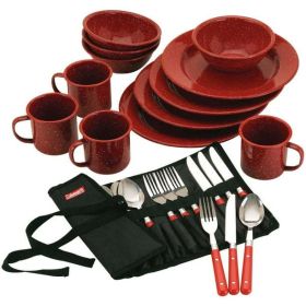 24-Piece Enamel Dinnerware Set, Red - Red