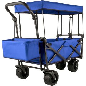 Collapsible Wagon Cart Blue, Foldable Wagon Cart Removable Canopy 600D Oxford Cloth, Collapsible Wagon Oversized Wheels, Portable Folding Wagon Adjust