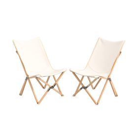 Set of 2 Bamboo Dorm Chair with Storage Pocket for Camping and Fishing - Beige