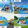 Beach Tent, 2-4 Person Pop-up Beach Tent Sun Shelter, UPF 50+ UV Protection Portable Waterproof Beach Tent, Sunshade with Extendable Floor for Family,
