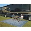 9x12 Reversible RV Outdoor Patio Mat, Camping Mat, Blue (Reversible with 2 designs) - 9' x 12'-Blue