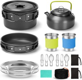 Camping Cooker Outdoor Teapot Combination Picnic Pot Set (Color: Black)