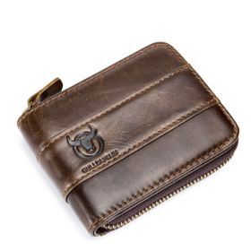 Captain Niu Leather Short Horizontal Head Leather Wallet Leisure Change Driving Certificate Multi Function Card Slot Wallet (Option: Brown-95X115X25mm)