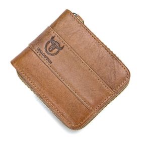 Captain Niu Leather Short Horizontal Head Leather Wallet Leisure Change Driving Certificate Multi Function Card Slot Wallet (Option: Yellowish brown-95X115X25mm)