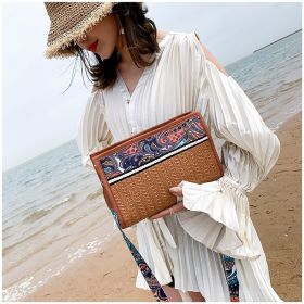 Fashion Woman Bag Retro Ethnic Wind Straw Beach Wild Shoulder Messenger Taschen Women Ladies Bags Bolsas De Mujer Borse Da Donna (Option: Brown-28X18X6cm)