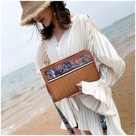 Fashion Woman Bag Retro Ethnic Wind Straw Beach Wild Shoulder Messenger Taschen Women Ladies Bags Bolsas De Mujer Borse Da Donna (Option: Brown-28X18X6cm)