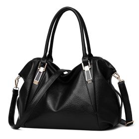 Portable Women'S Bag New Elegant Women'S Fashion Bag Women'S Leisure Fashion Soft Bag Pu Lady Bazaar One Shoulder Messenger Bag (Option: Black-37X16X23CM)