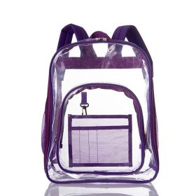 Student Universal Waterproof Schoolbag Backpack Transparent Large Capacity (Color: Purple)