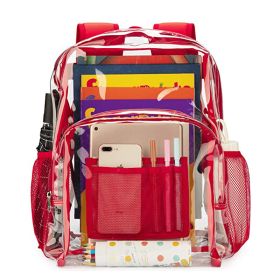 Student Universal Waterproof Schoolbag Backpack Transparent Large Capacity (Color: Red)
