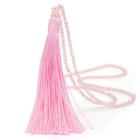 Colorful Velvet Silk Pendant Crystal Tassel Sweater Chain Long Necklace (Color: Pink)