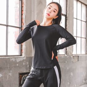 Large Size Quick-drying Slimming Yoga Exercise Running Long Sleeve (Option: Black-XL)