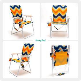 Tall Folding Beach Chair Lightweight, Portable High Sand Chair For Adults Heavy Duty 300 LBS With Cup Holders, Foldable Camping Lawn Chairs For Campin (Option: Orange wave)