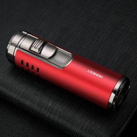 Cylindrical Metal Inflatable Four-straight Cigar Lighter (Color: Red)